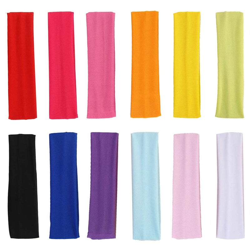 DIYASY 12 Pcs Women Yoga Headbands, Fashion Soft Elastic Cotton Sweatband Yoga Stretchy Headband for Women 12 Colors - Image 1